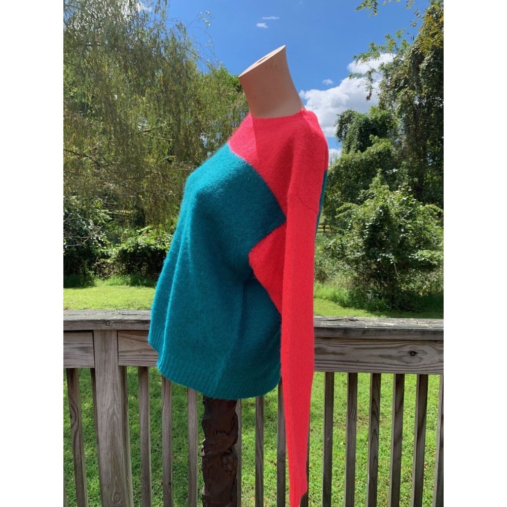 VINTAGE 1980s STEPHEN SPROUSE COLOR BLOCK RED BLUE MOHAIR SWEATER ~ LARGE - Picture 4 of 9